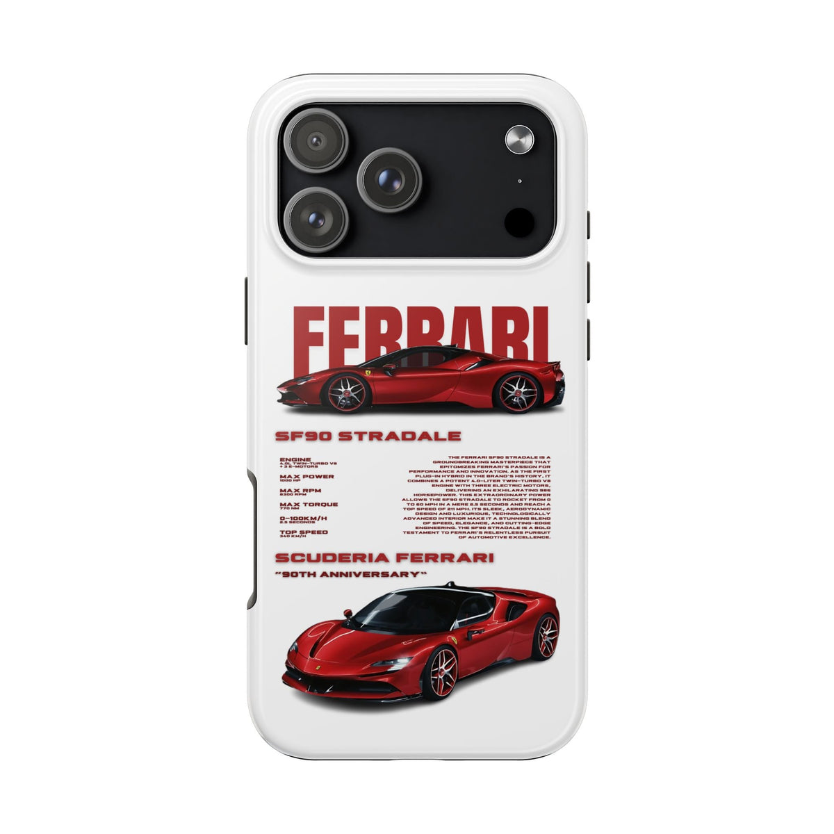Ferrari SF90 White Premium Tough Shining Phone Case (Double Layer) Available For All iPhone Models