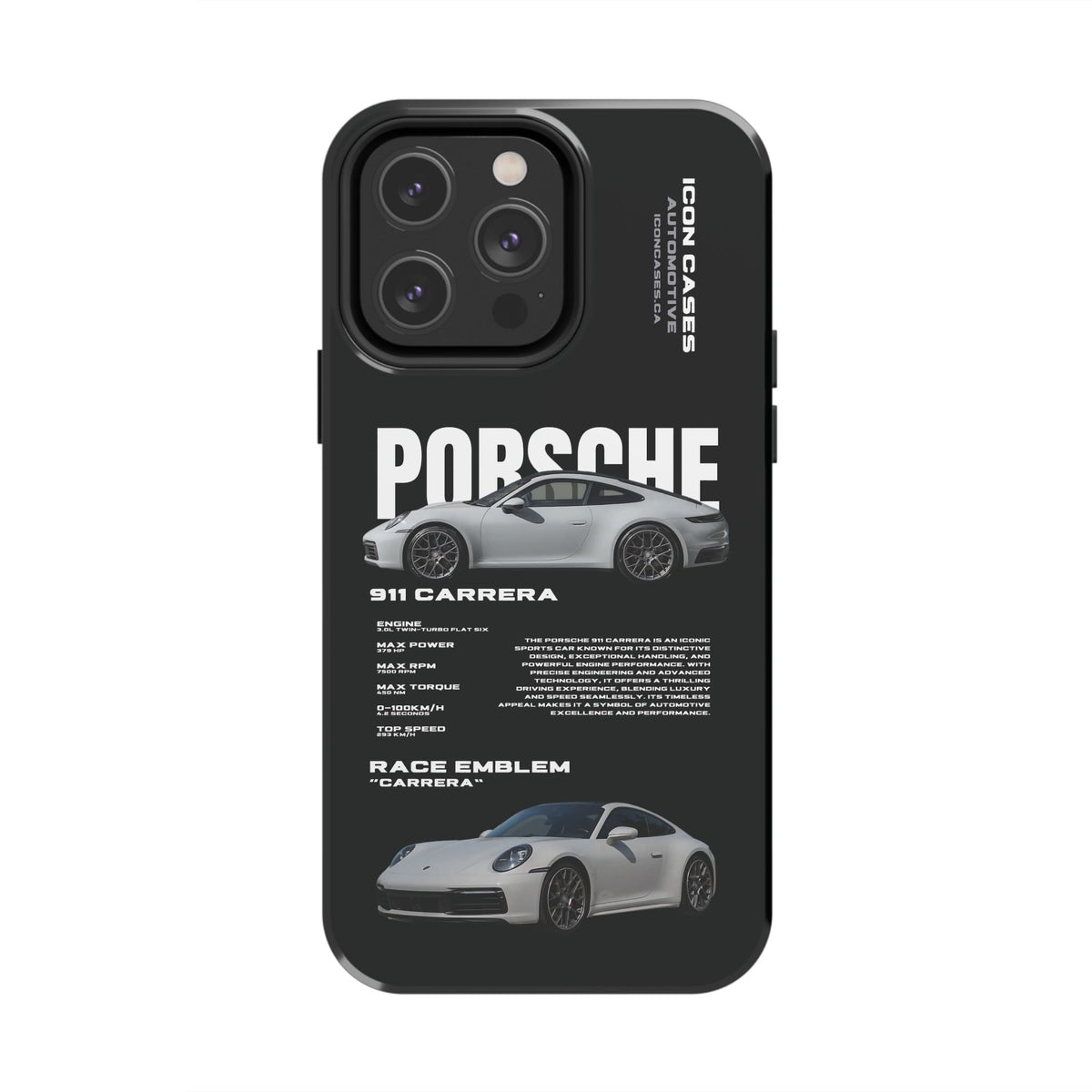 Porsche 911 Carrera (992) Black Premium Tough Shining Phone Case (Double Layer) Available For All iPhone Models