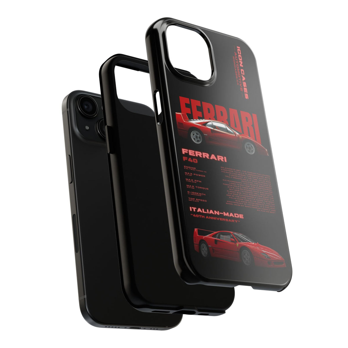 Ferrari F40 Black Premium Tough Shining Phone Case (Double Layer) Available For All iPhone Models