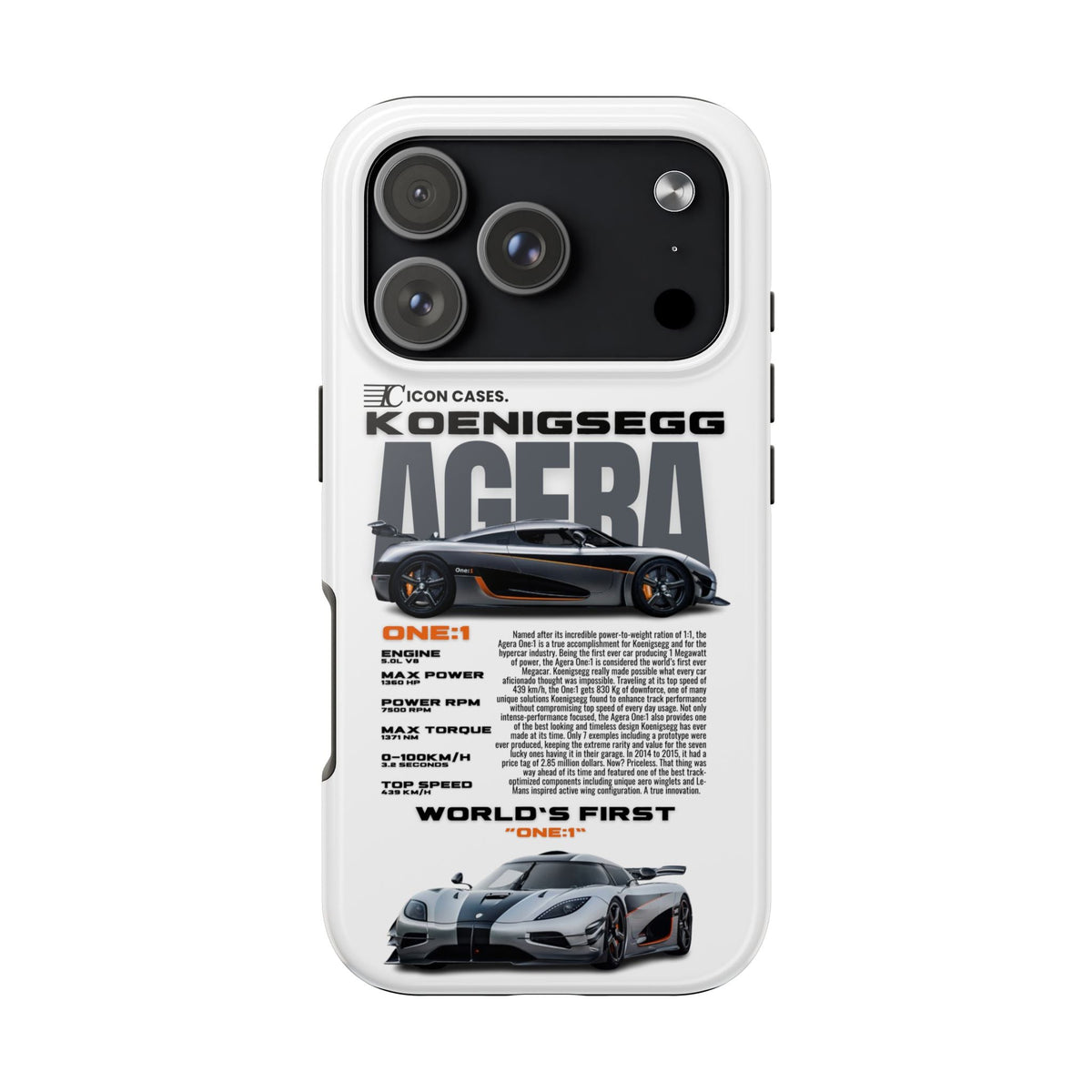 Koenigsegg One:1 White Premium Tough Shining Phone Case (Double Layer) Available For All iPhone Models