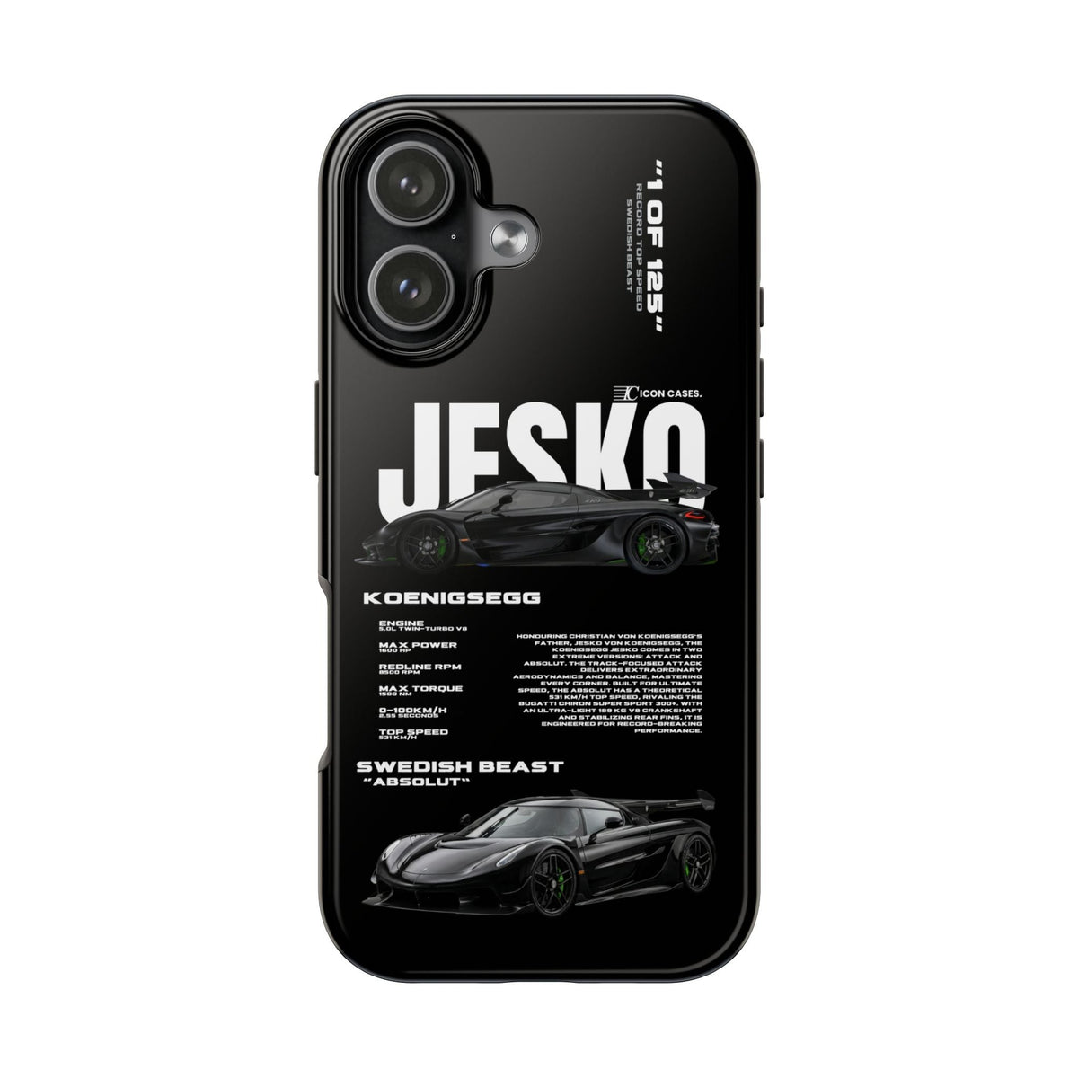 Koenigsegg Jesko Black Premium Tough Shining Phone Case (Double Layer) Available For All iPhone Models