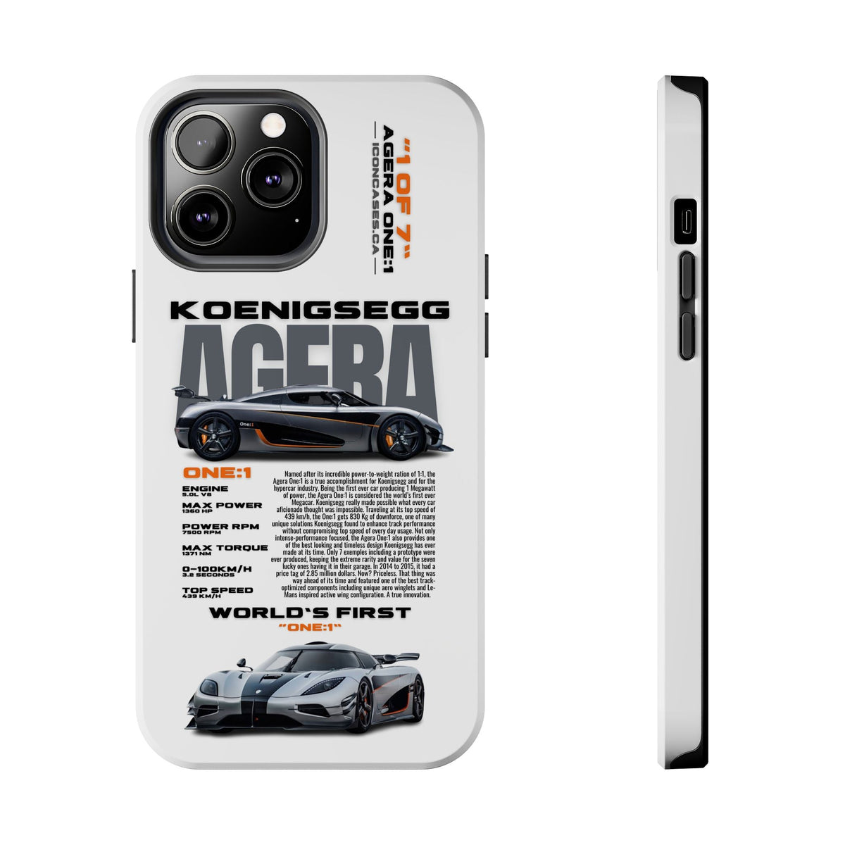 Koenigsegg One:1 White Premium Tough Shining Phone Case (Double Layer) Available For All iPhone Models
