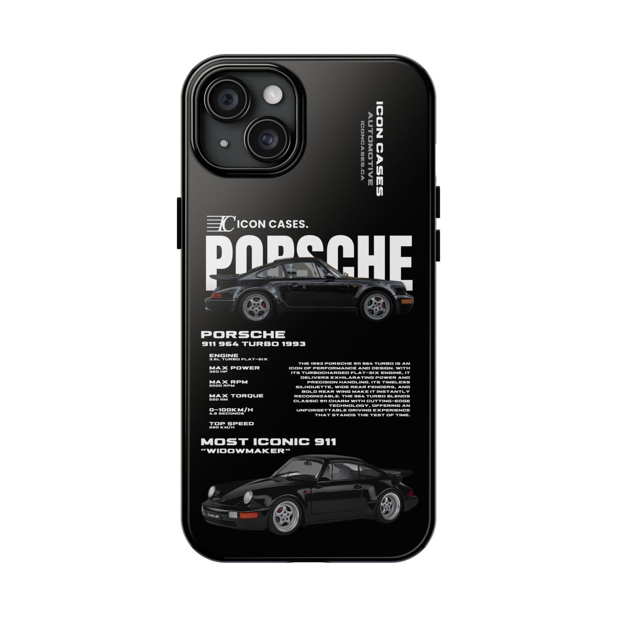Porsche 911 (964) Turbo Black Premium Tough Shining Phone Case (Double Layer) Available For All iPhone Models