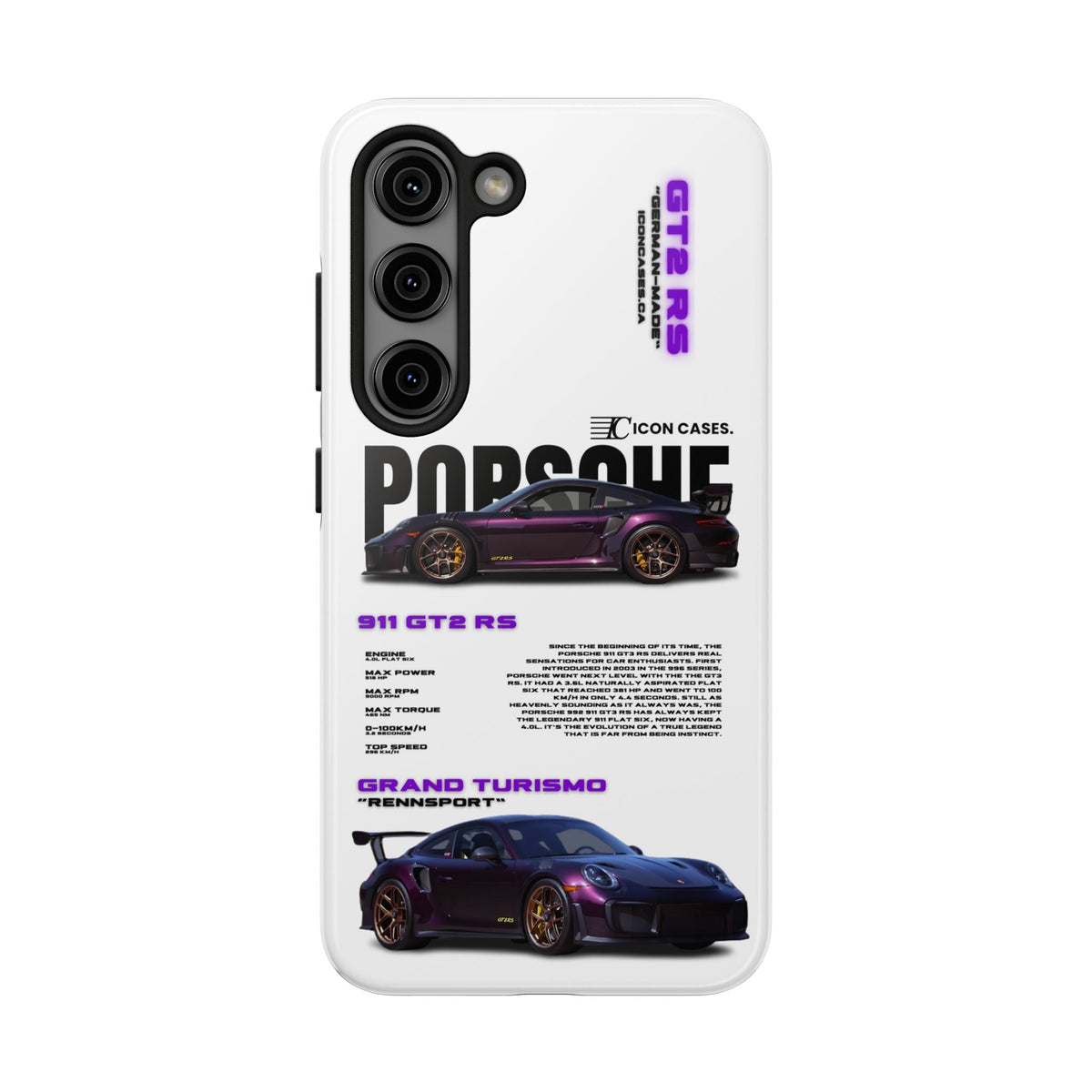 Porsche 911 GT2 RS Purple White Premium Tough Shining Phone Case (Double Layer) Available For All iPhone Models