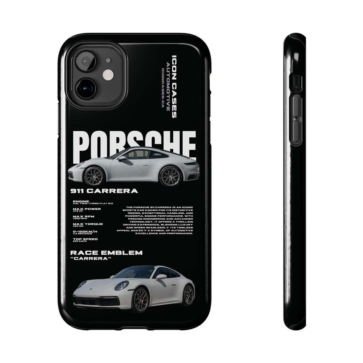 Porsche 911 Carrera (992) Black Premium Tough Shining Phone Case (Double Layer) Available For All iPhone Models