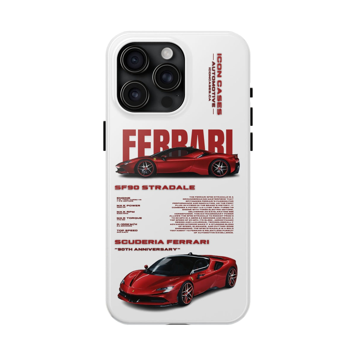Ferrari SF90 White Premium Tough Shining Phone Case (Double Layer) Available For All iPhone Models