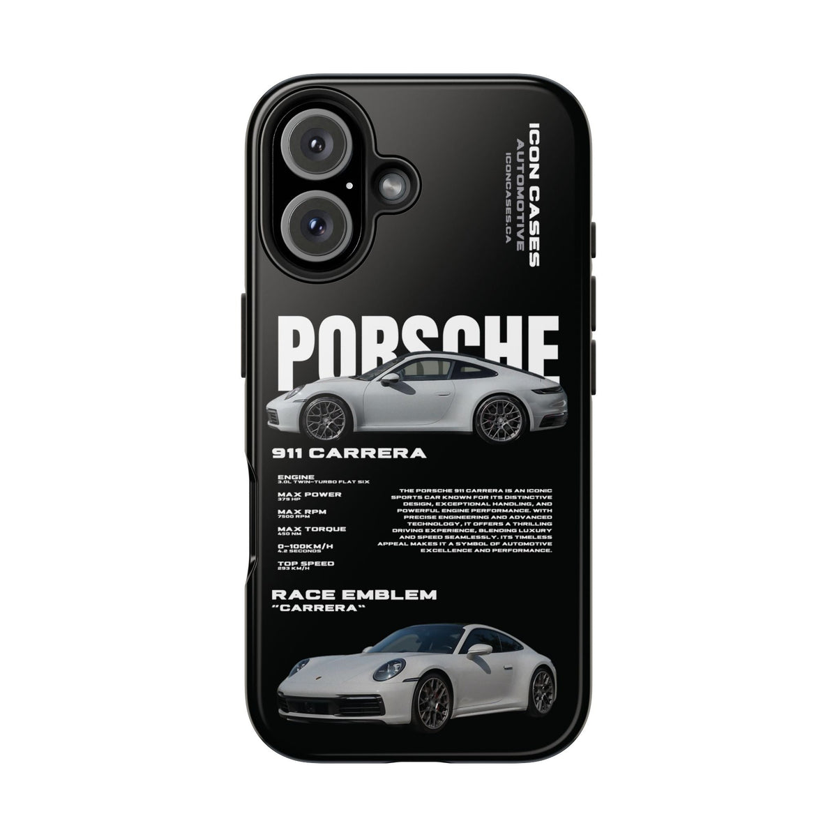 Porsche 911 Carrera (992) Black Premium Tough Shining Phone Case (Double Layer) Available For All iPhone Models