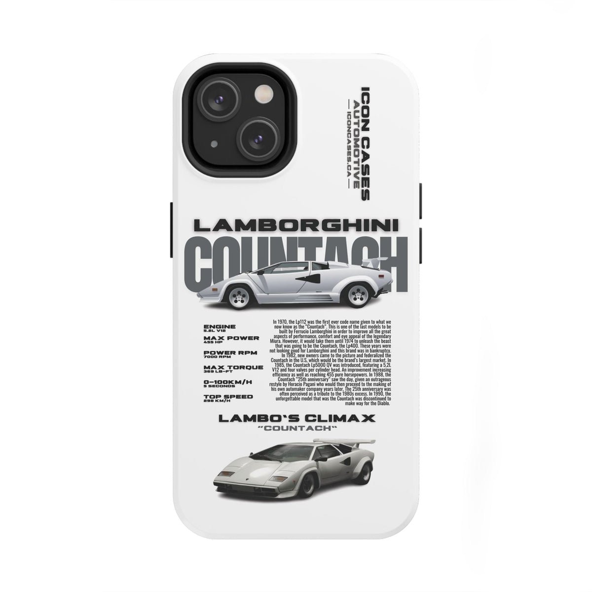 Lamborghini Countach White Premium Tough Shining Phone Case (Double Layer) Available For All iPhone Models