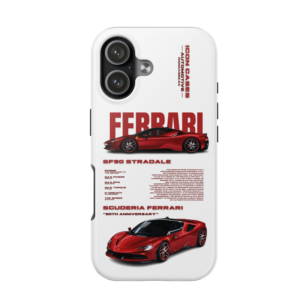 Ferrari SF90 White Premium Tough Shining Phone Case (Double Layer) Available For All iPhone Models