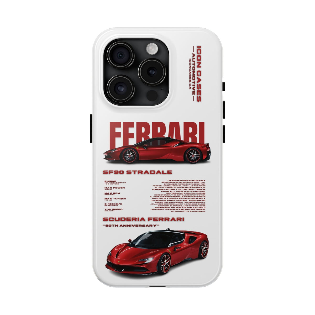 Ferrari SF90 White Premium Tough Shining Phone Case (Double Layer) Available For All iPhone Models