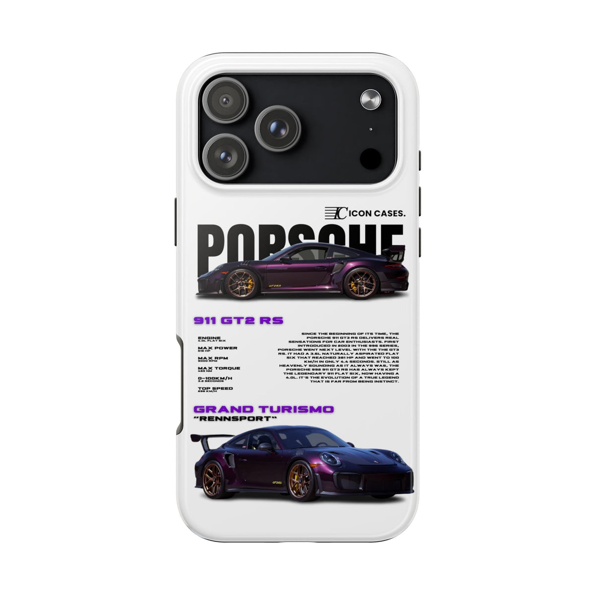 Porsche 911 GT2 RS Purple White Premium Tough Shining Phone Case (Double Layer) Available For All iPhone Models