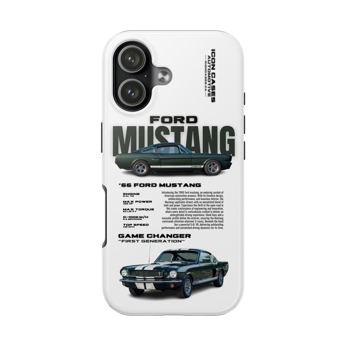 Ford Mustang White Premium Tough Shining Phone Case (Double Layer) Available For All iPhone Models