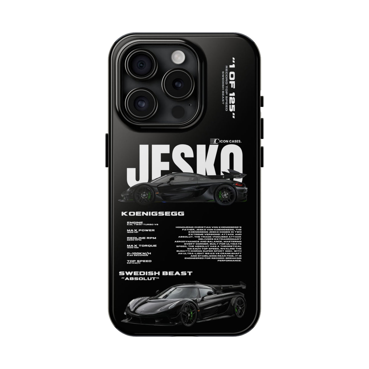 Koenigsegg Jesko Black Premium Tough Shining Phone Case (Double Layer) Available For All iPhone Models