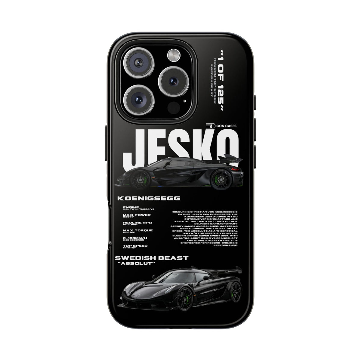 Koenigsegg Jesko Black Premium Tough Shining Phone Case (Double Layer) Available For All iPhone Models