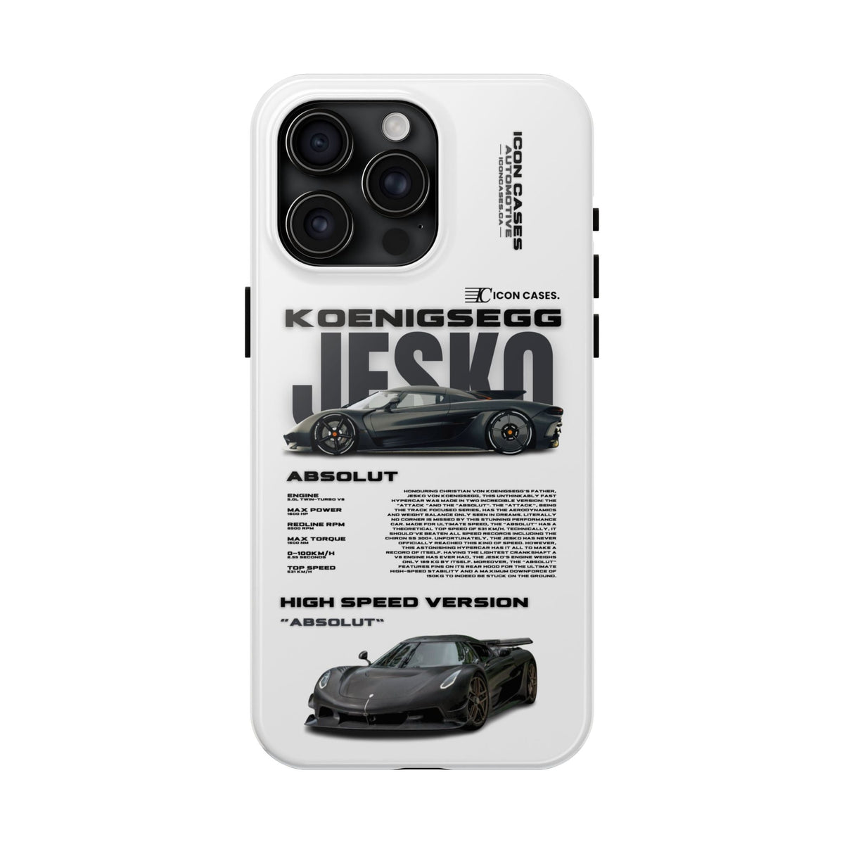 Koenigsegg Jesko White Premium Tough Shining Phone Case (Double Layer) Available For All iPhone Models