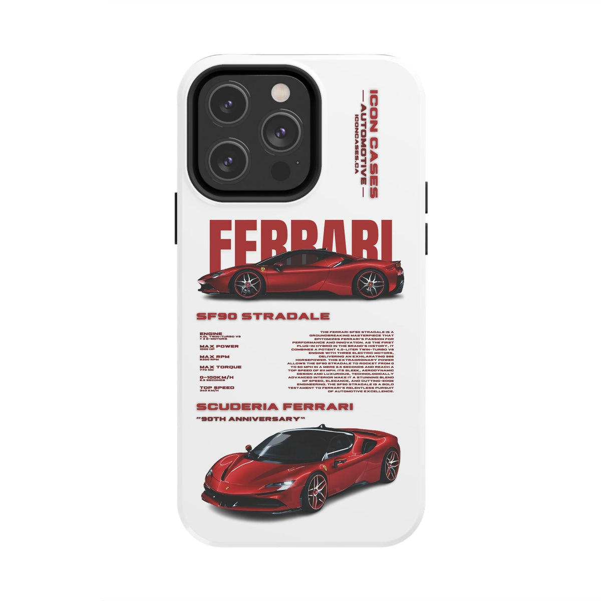 Ferrari SF90 White Premium Tough Shining Phone Case (Double Layer) Available For All iPhone Models
