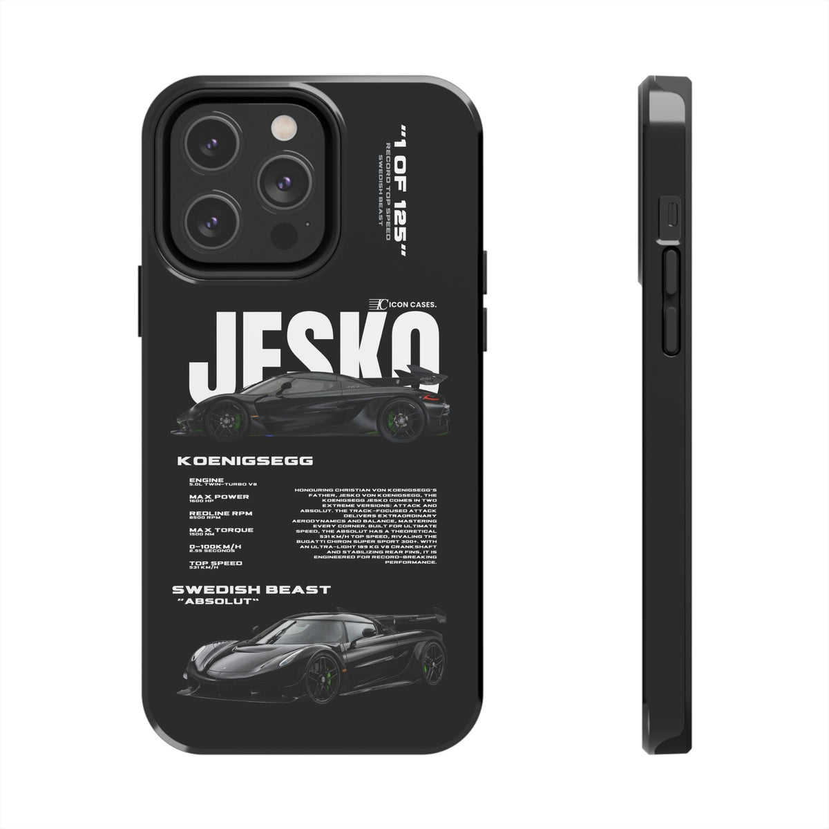 Koenigsegg Jesko Black Premium Tough Shining Phone Case (Double Layer) Available For All iPhone Models
