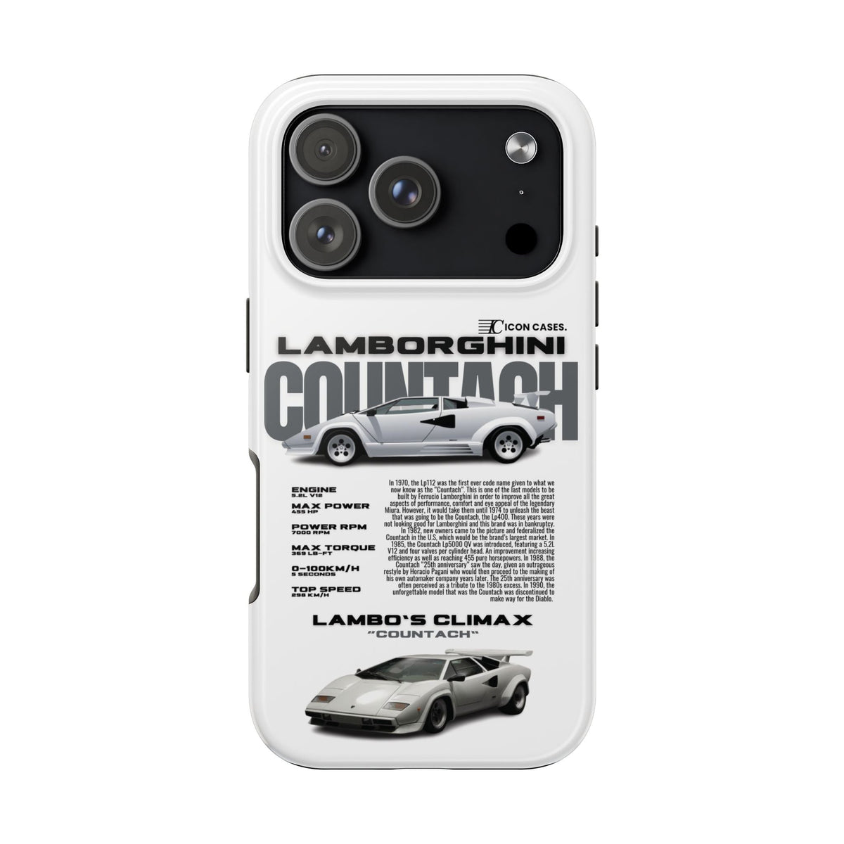 Lamborghini Countach White Premium Tough Shining Phone Case (Double Layer) Available For All iPhone Models