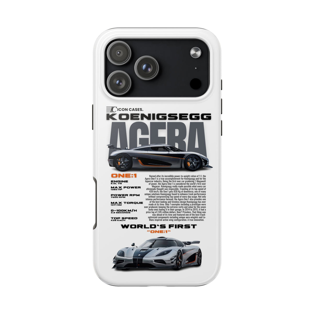 Koenigsegg One:1 White Premium Tough Shining Phone Case (Double Layer) Available For All iPhone Models