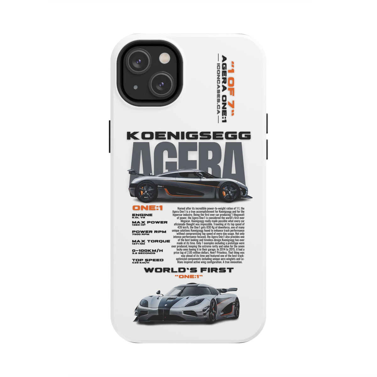 Koenigsegg One:1 White Premium Tough Shining Phone Case (Double Layer) Available For All iPhone Models