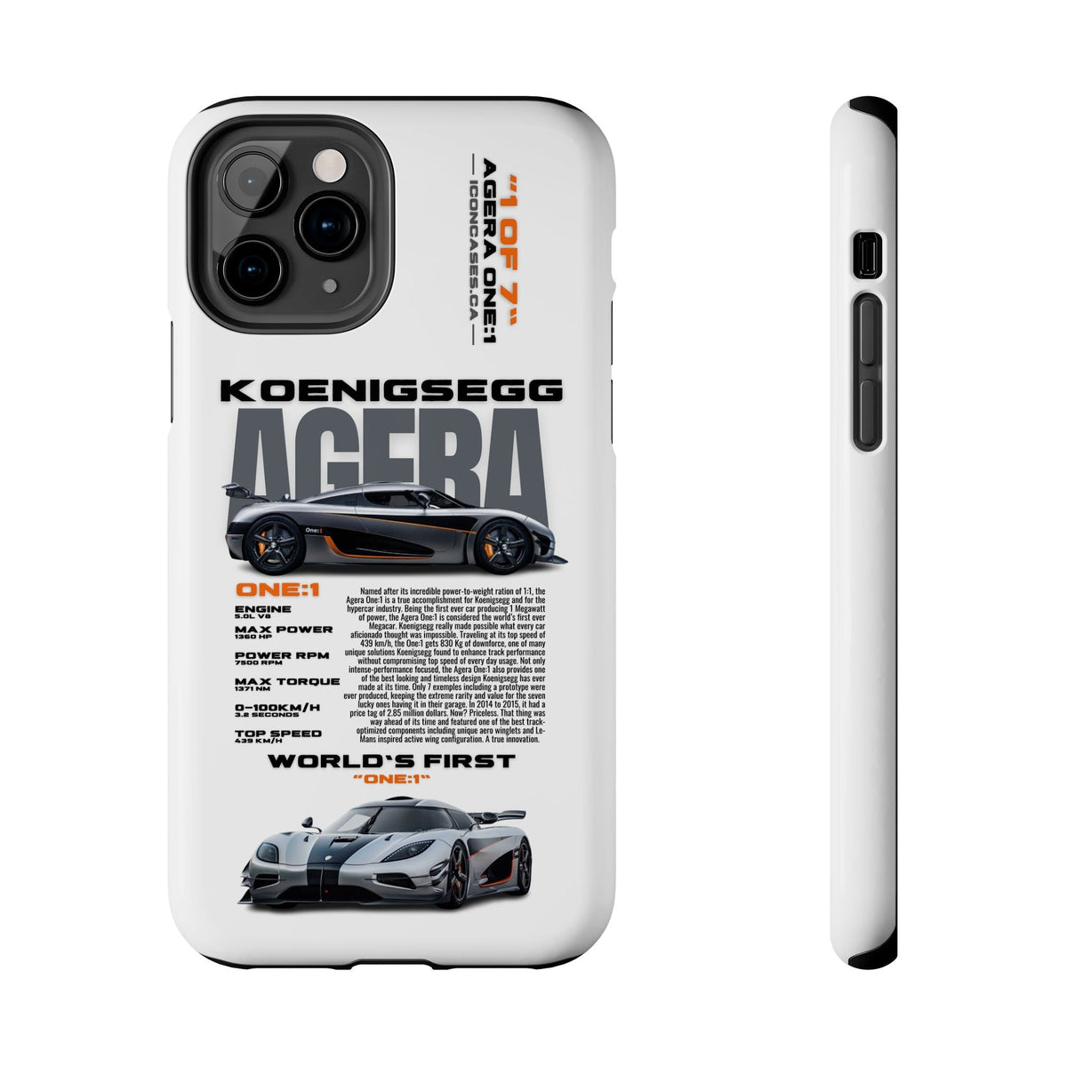 Koenigsegg One:1 White Premium Tough Shining Phone Case (Double Layer) Available For All iPhone Models
