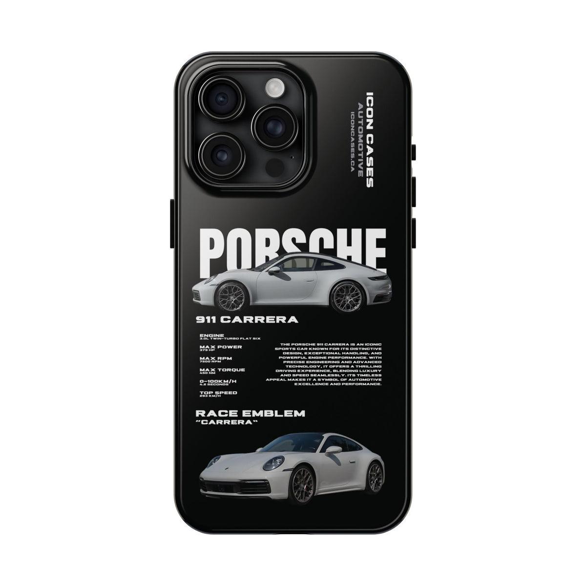 Porsche 911 Carrera (992) Black Premium Tough Shining Phone Case (Double Layer) Available For All iPhone Models