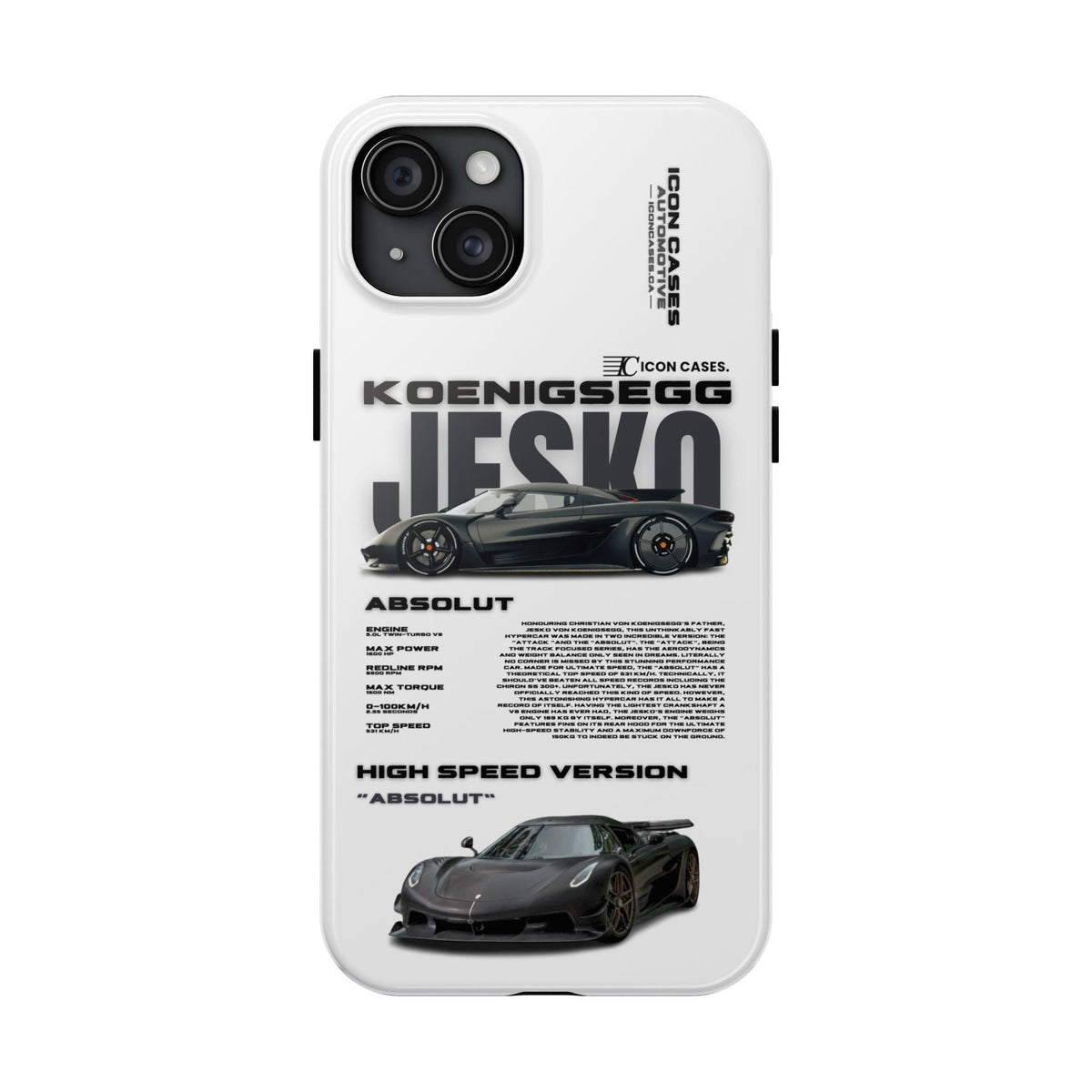 Koenigsegg Jesko White Premium Tough Shining Phone Case (Double Layer) Available For All iPhone Models
