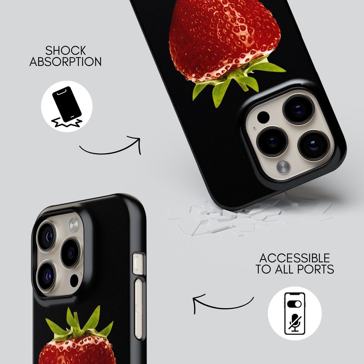 Strawberry Premium Tough Shining Phone Case (Double Layer) Available For All iPhone Models
