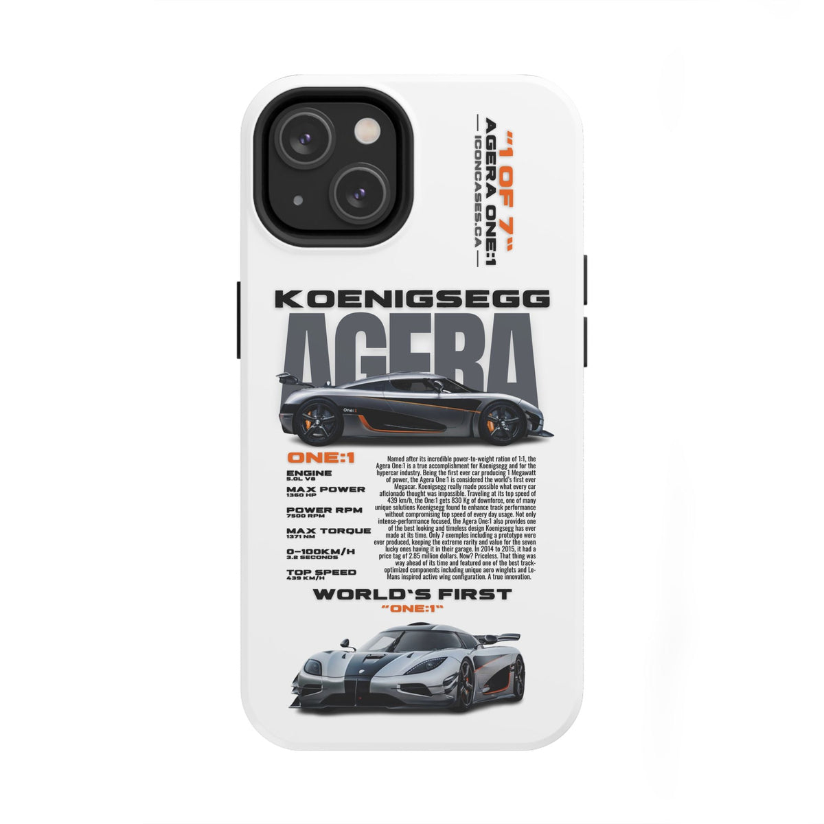 Koenigsegg One:1 White Premium Tough Shining Phone Case (Double Layer) Available For All iPhone Models