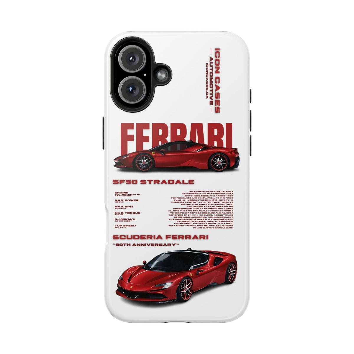 Ferrari SF90 White Premium Tough Shining Phone Case (Double Layer) Available For All iPhone Models