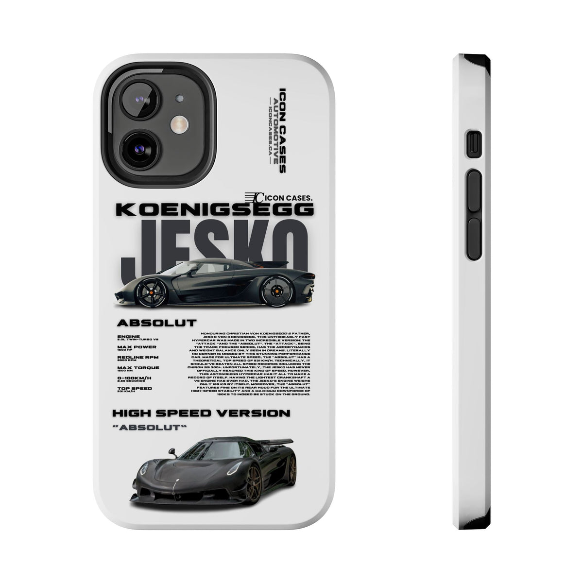 Koenigsegg Jesko White Premium Tough Shining Phone Case (Double Layer) Available For All iPhone Models