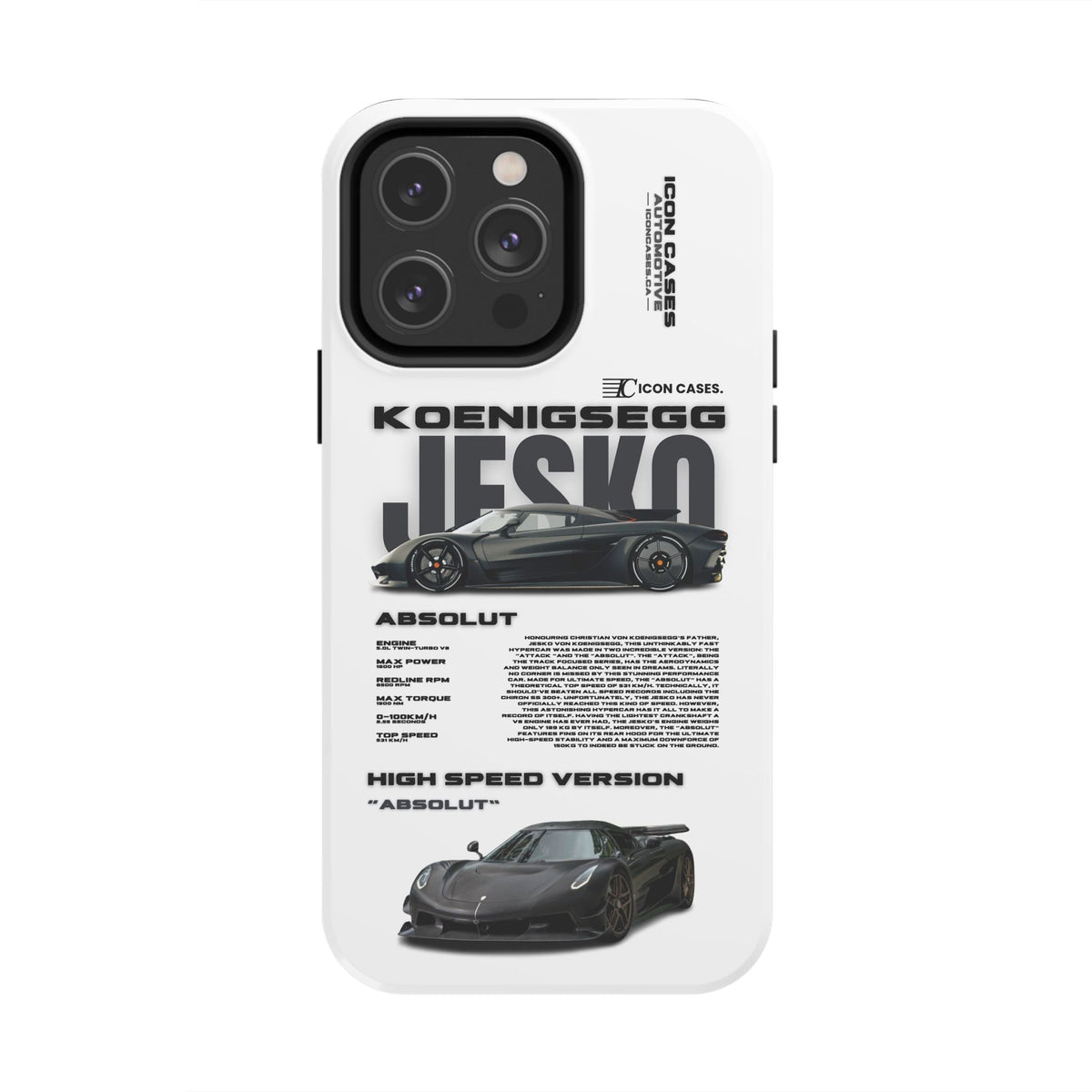 Koenigsegg Jesko White Premium Tough Shining Phone Case (Double Layer) Available For All iPhone Models