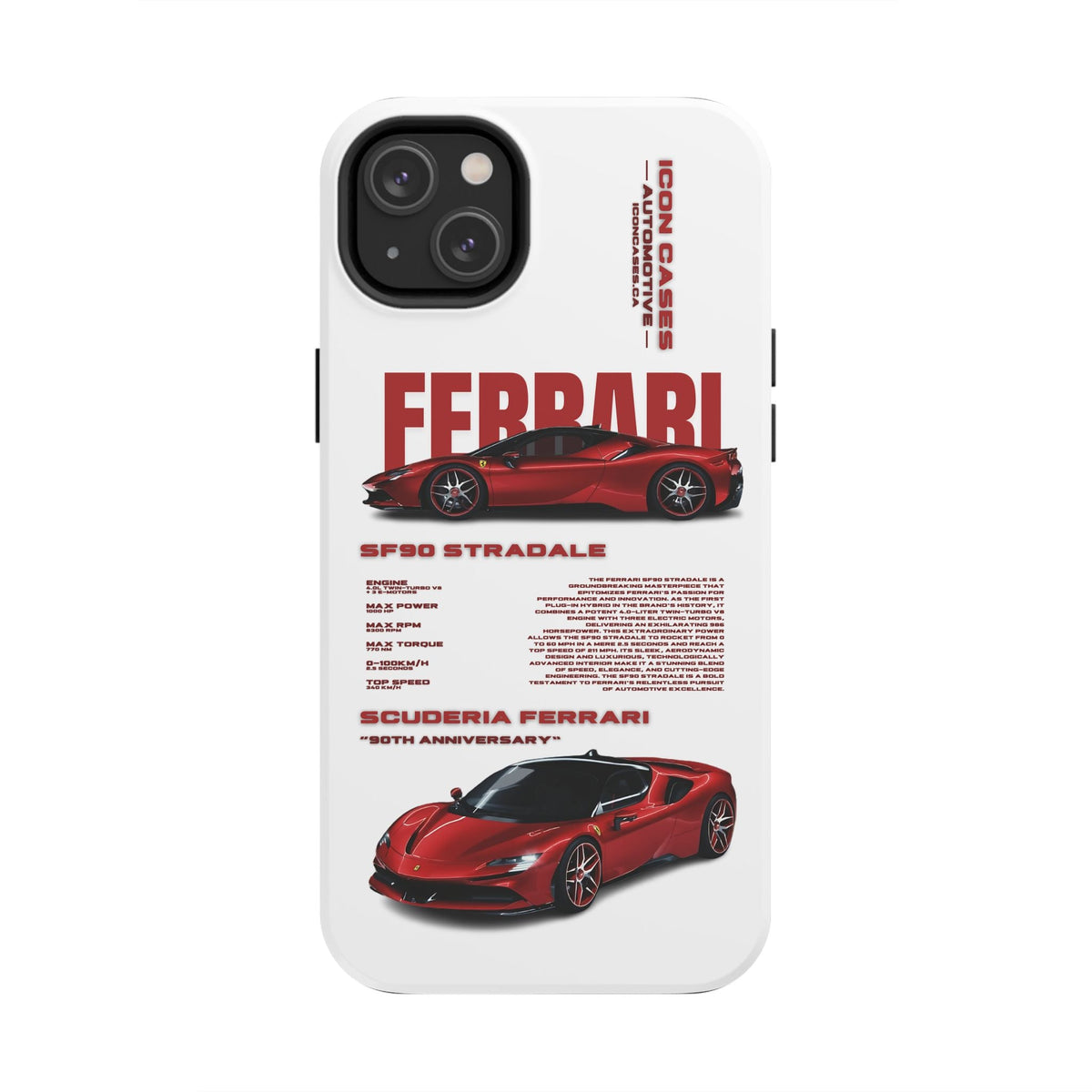 Ferrari SF90 White Premium Tough Shining Phone Case (Double Layer) Available For All iPhone Models