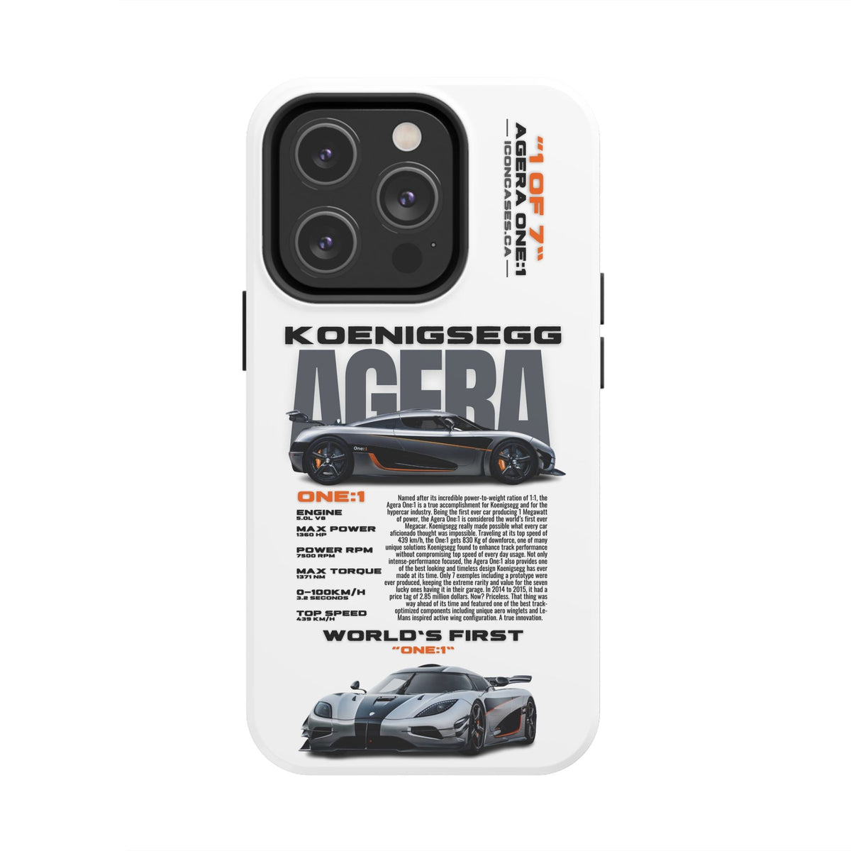 Koenigsegg One:1 White Premium Tough Shining Phone Case (Double Layer) Available For All iPhone Models