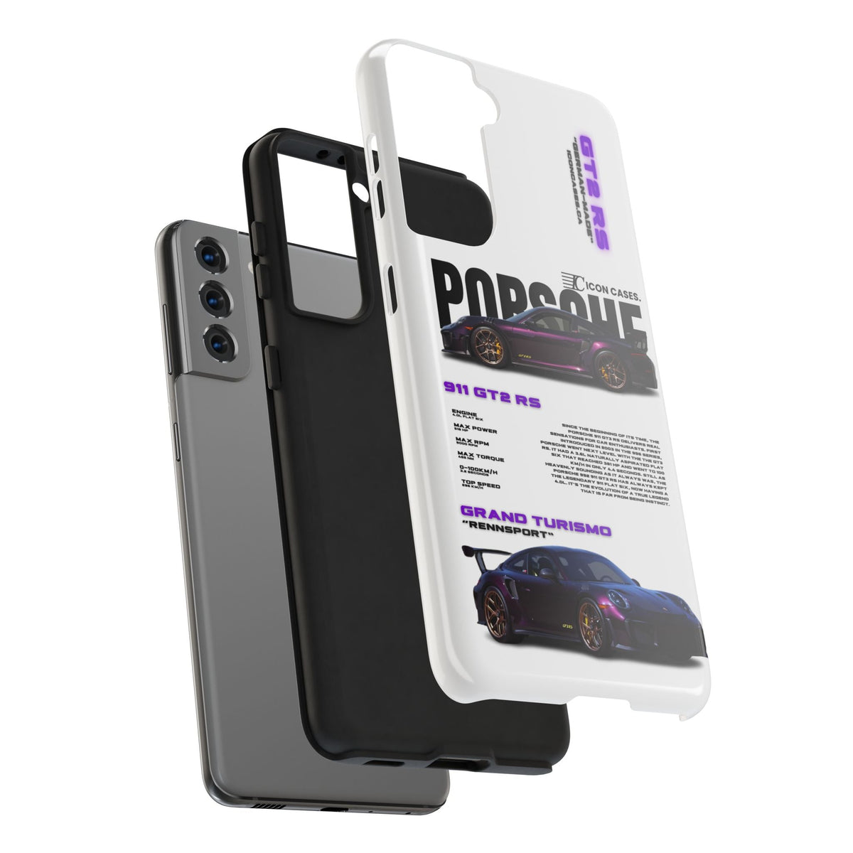 Porsche 911 GT2 RS Purple White Premium Tough Shining Phone Case (Double Layer) Available For All iPhone Models