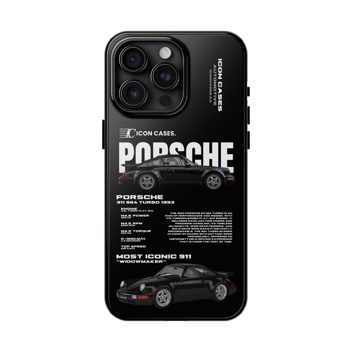Porsche 911 (964) Turbo Black Premium Tough Shining Phone Case (Double Layer) Available For All iPhone Models