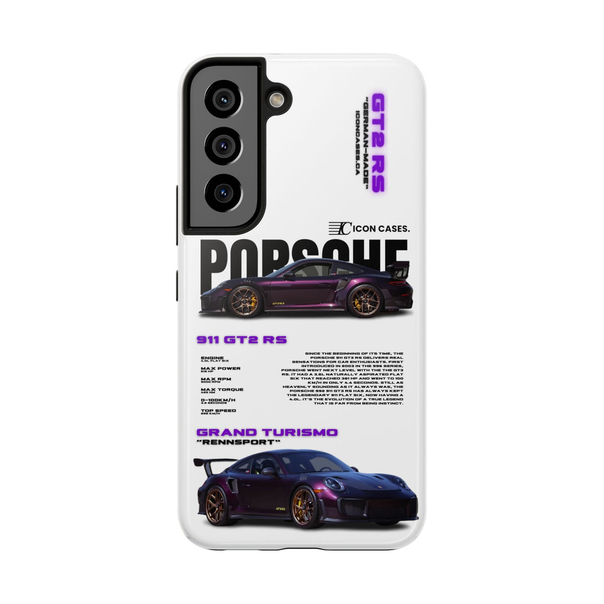 Porsche 911 GT2 RS Purple White Premium Tough Shining Phone Case (Double Layer) Available For All iPhone Models