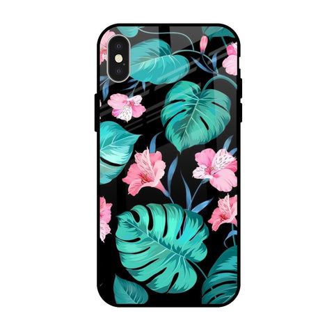 Tropical Leaves & Pink Flowers Glossy case for iPhone X