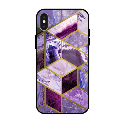 Purple Rhombus Marble Glossy Case for iPhone X