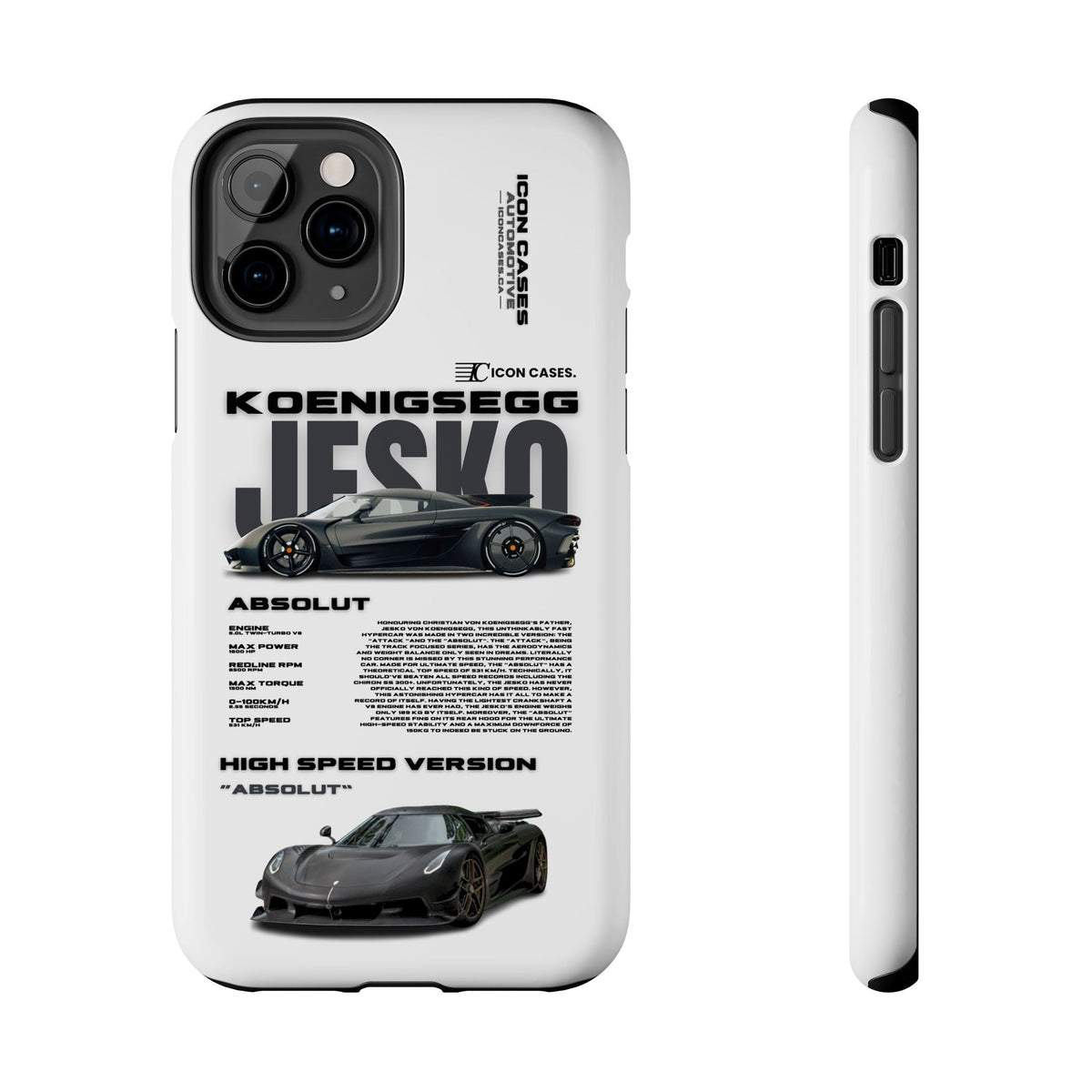 Koenigsegg Jesko White Premium Tough Shining Phone Case (Double Layer) Available For All iPhone Models