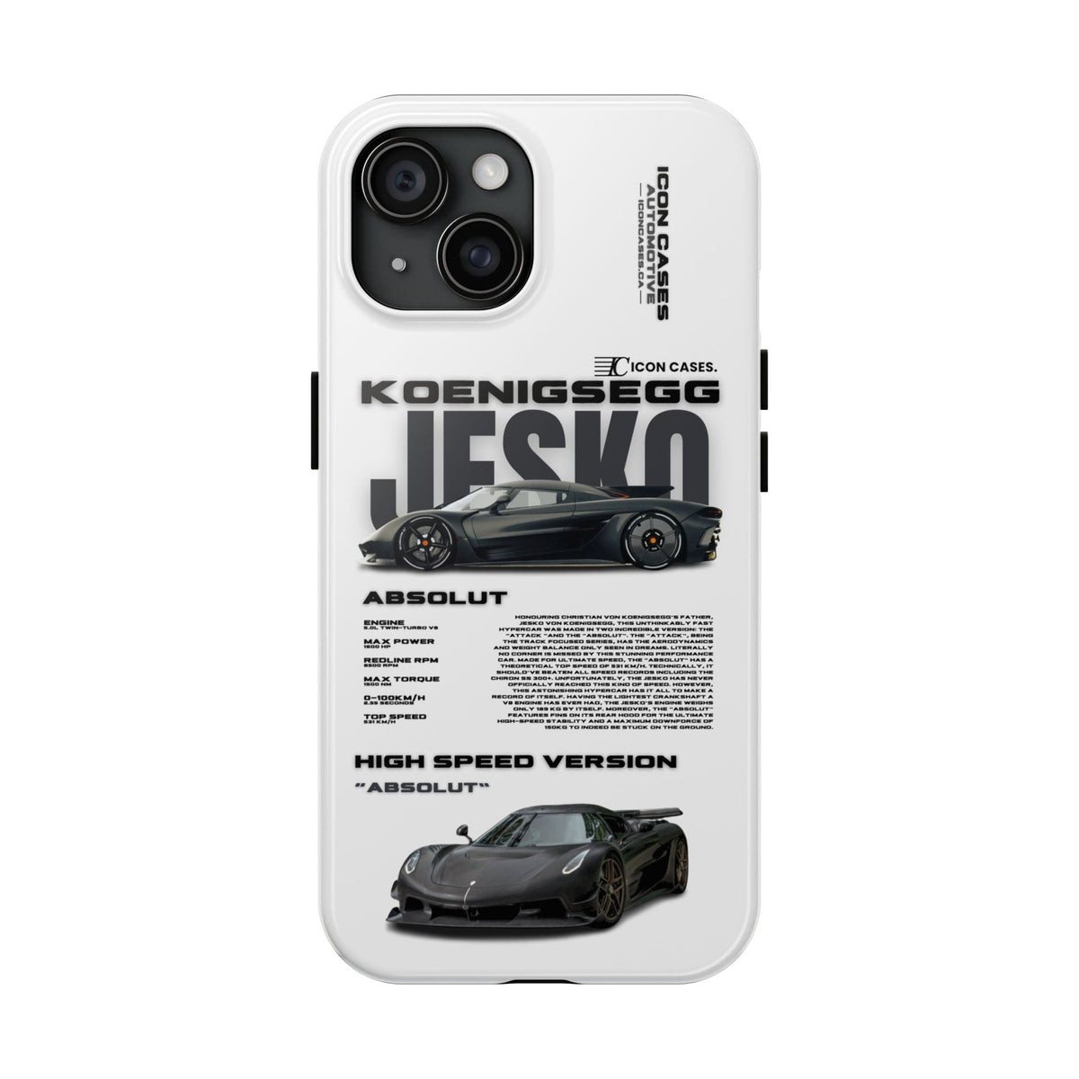 Koenigsegg Jesko White Premium Tough Shining Phone Case (Double Layer) Available For All iPhone Models
