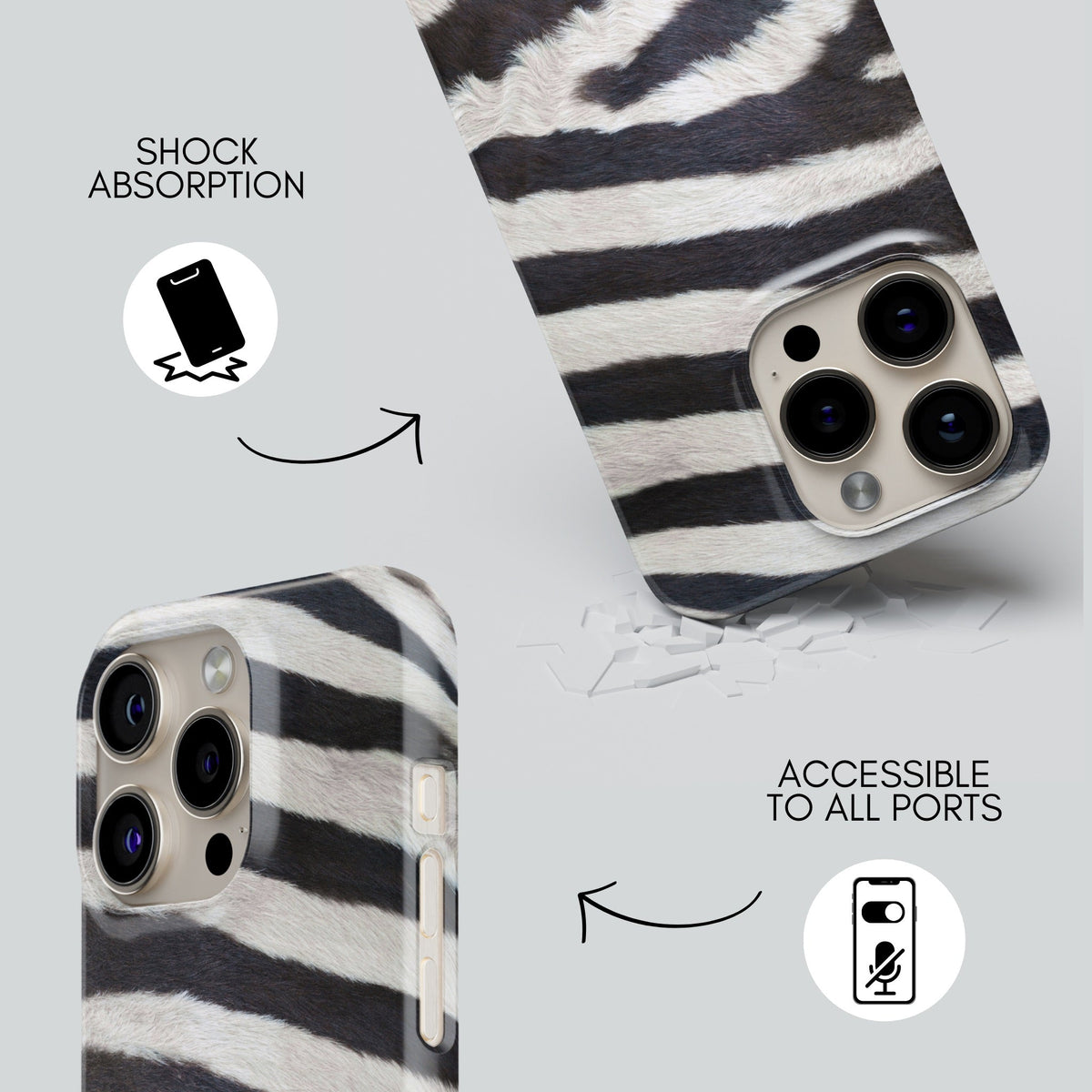 Zebra Premium Tough Shining Phone Case (Double Layer) Available For All iPhone Models
