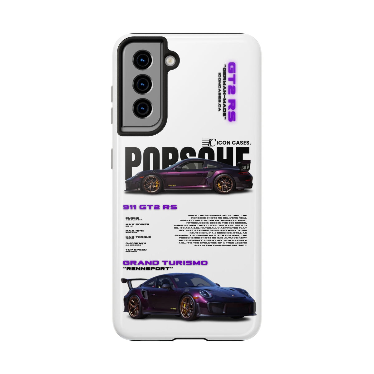 Porsche 911 GT2 RS Purple White Premium Tough Shining Phone Case (Double Layer) Available For All iPhone Models