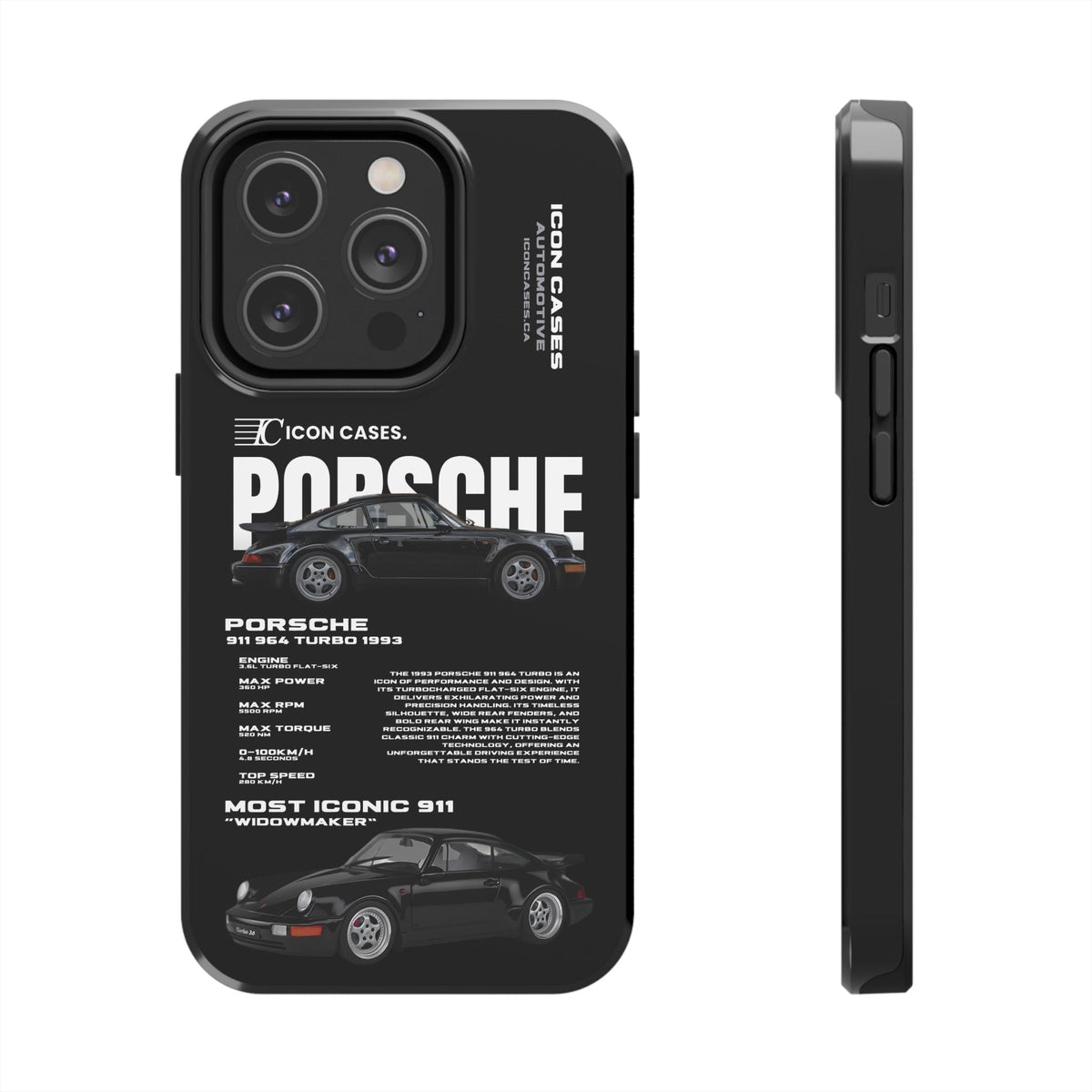 Porsche 911 (964) Turbo Black Premium Tough Shining Phone Case (Double Layer) Available For All iPhone Models