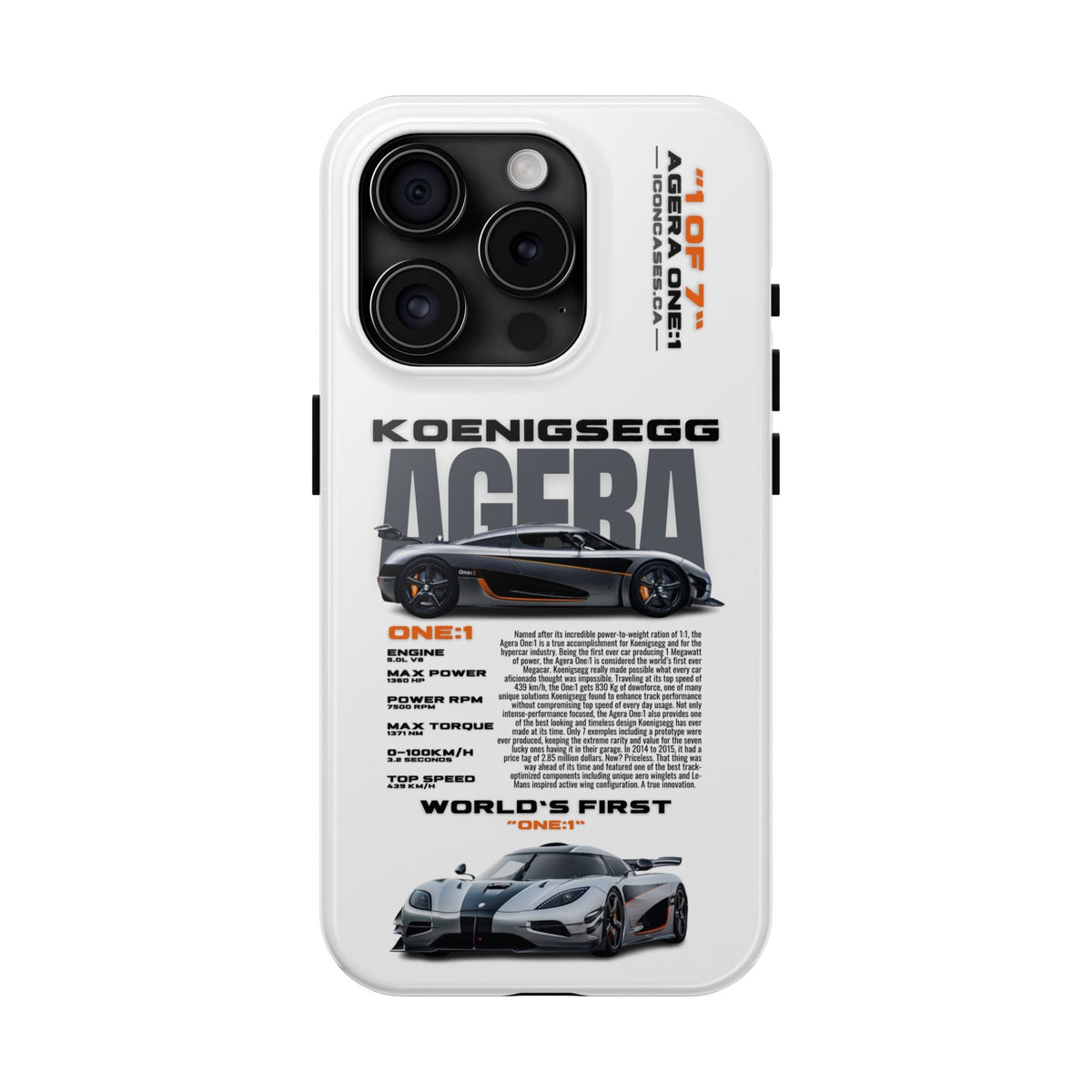 Koenigsegg One:1 White Premium Tough Shining Phone Case (Double Layer) Available For All iPhone Models