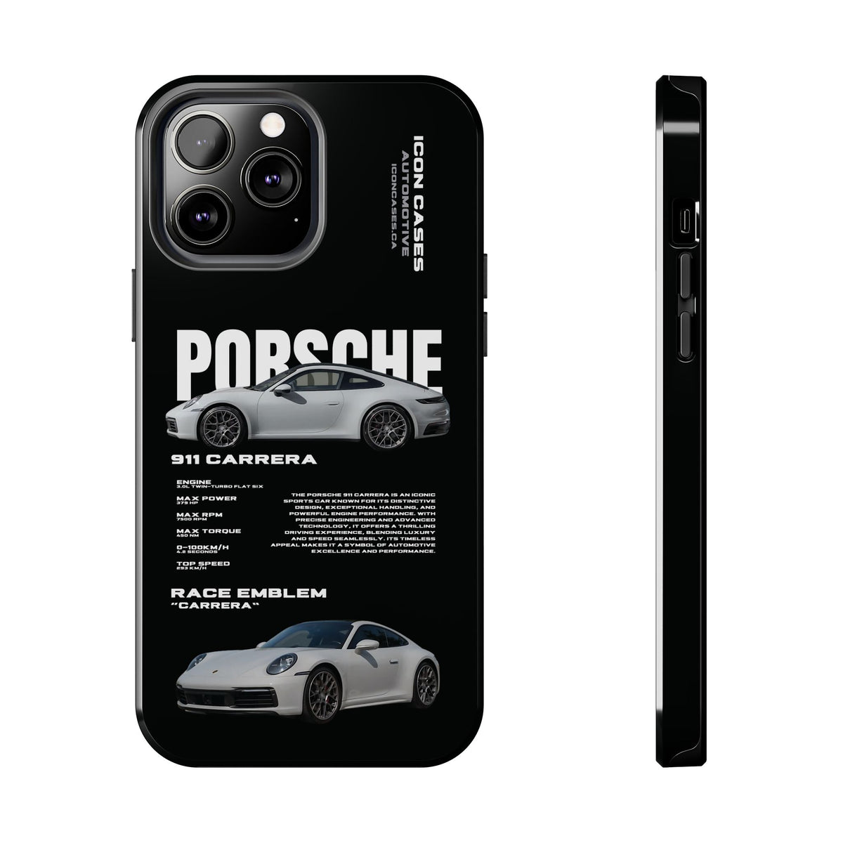 Porsche 911 Carrera (992) Black Premium Tough Shining Phone Case (Double Layer) Available For All iPhone Models