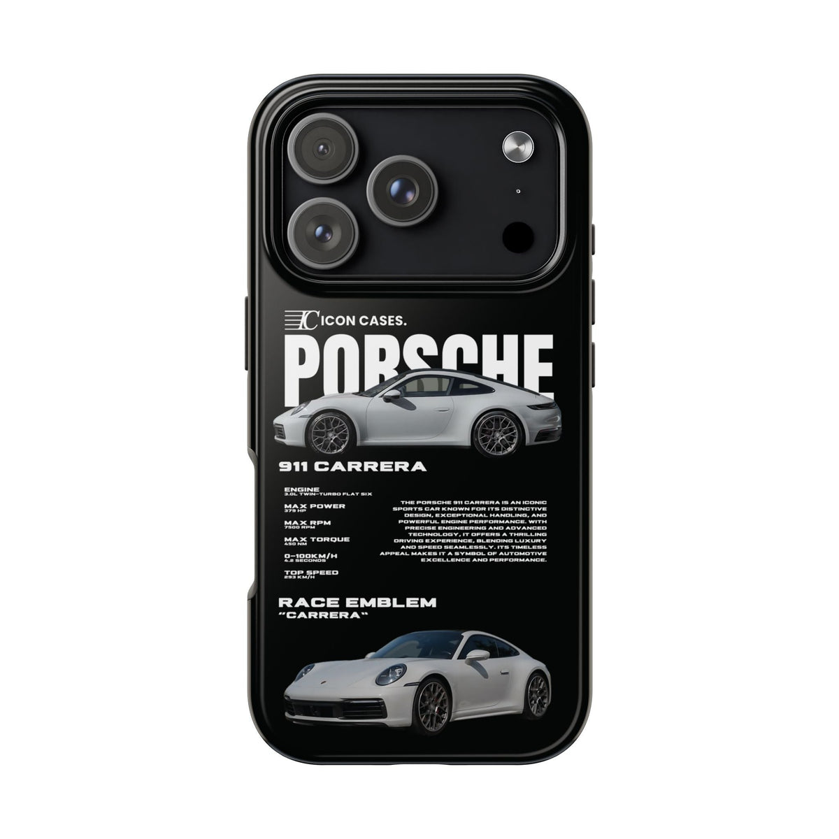 Porsche 911 Carrera (992) Black Premium Tough Shining Phone Case (Double Layer) Available For All iPhone Models