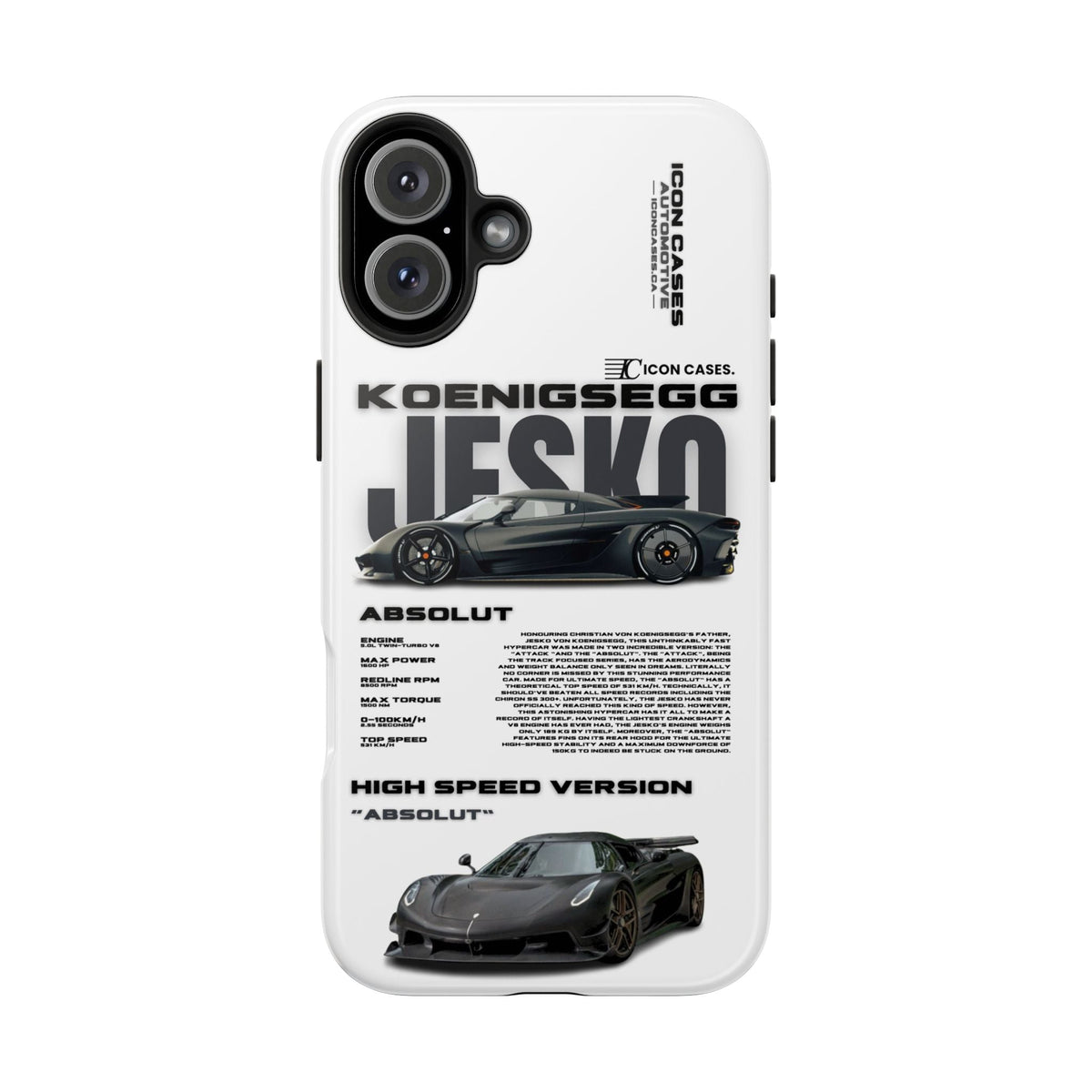 Koenigsegg Jesko White Premium Tough Shining Phone Case (Double Layer) Available For All iPhone Models