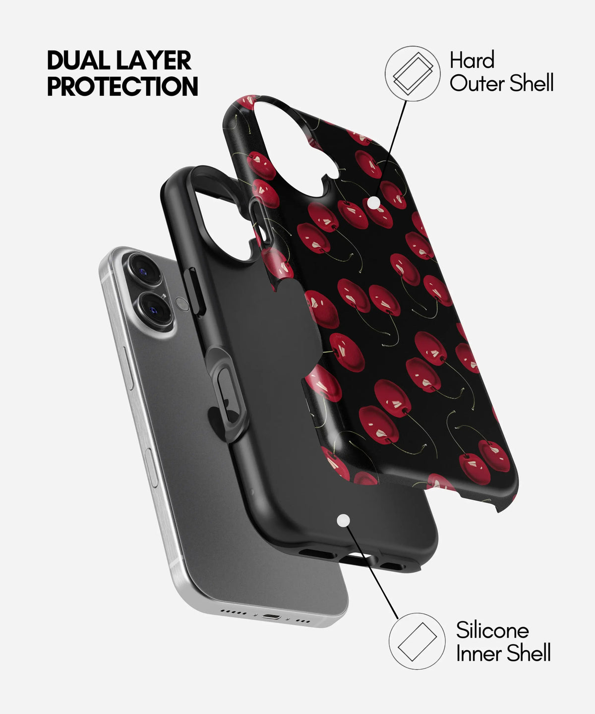 Midnight Cherries Premium Tough Shining Phone Case (Double Layer) Available For All iPhone Models
