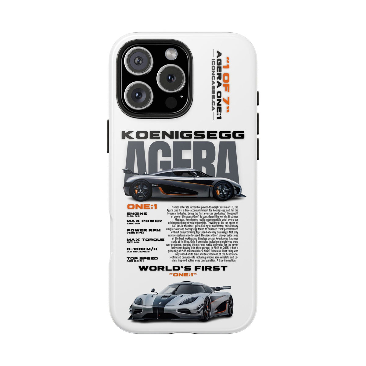 Koenigsegg One:1 White Premium Tough Shining Phone Case (Double Layer) Available For All iPhone Models